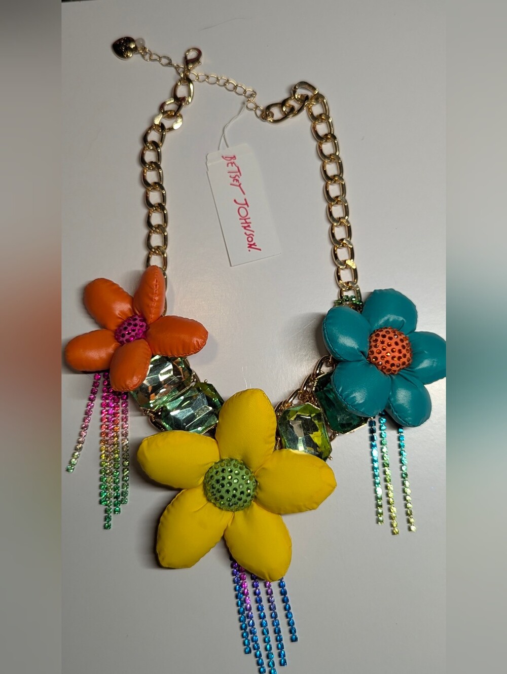 Betsey Johnson Yellow, Teal & Orange Soft Floral Statement Necklace
